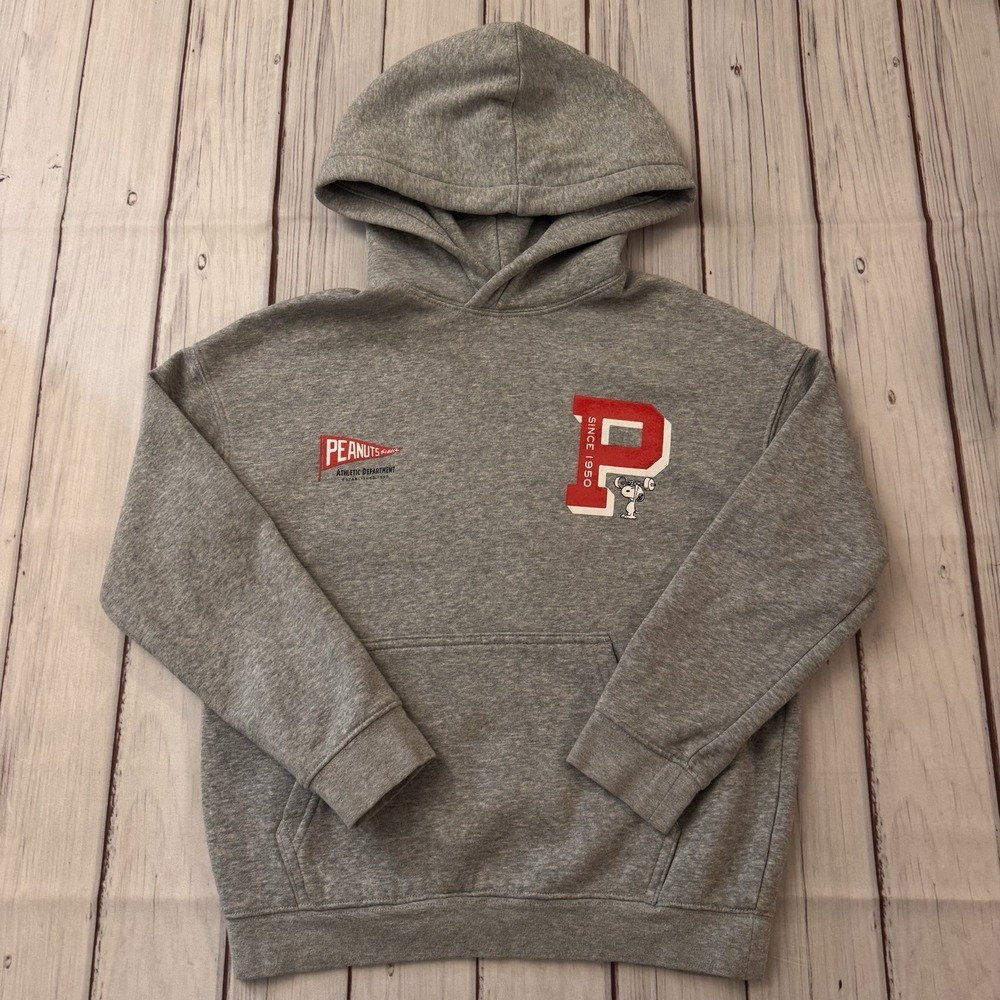 H&M Peanuts Snoopy Hoodie Kids 8-10 Gray Athletic Dept Graphic Sweatshirt‎